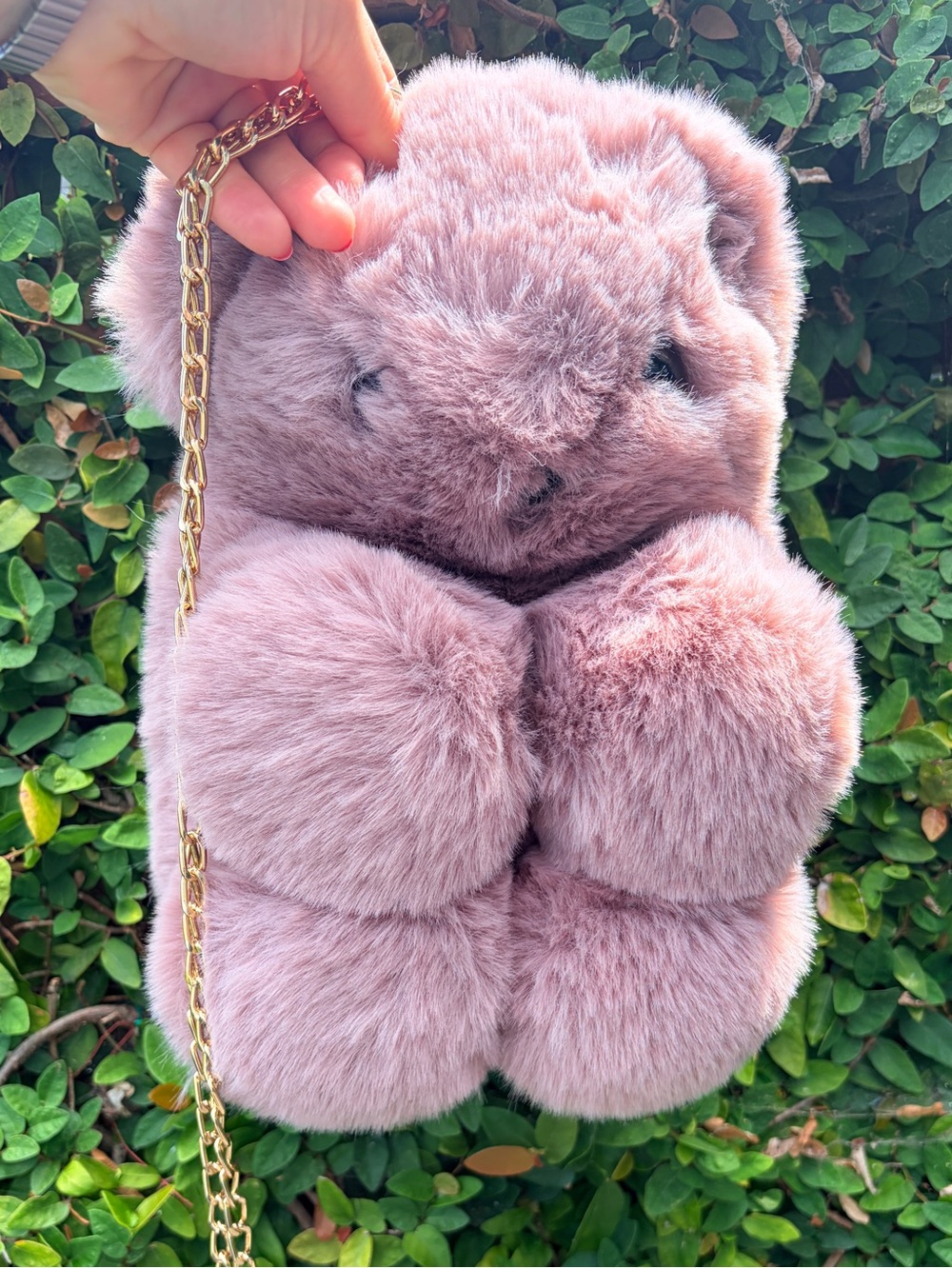 Plush Teddy Crossbody Bag in Mauve for Kids